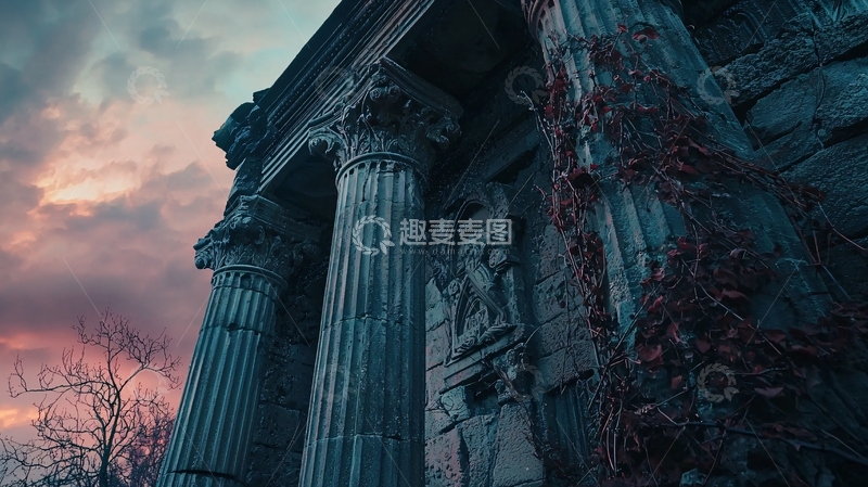 高清大图下载【趣麦麦图】古罗马废墟日落剪影