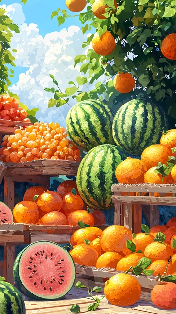 阳光灿烂的水果摊