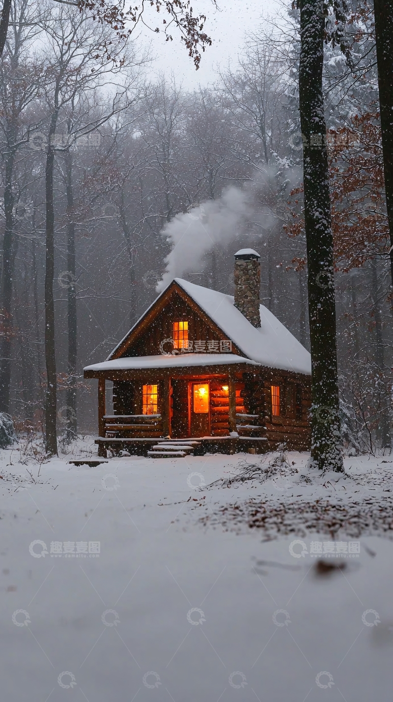 高清大图下载【趣麦麦图】雪夜森林小屋