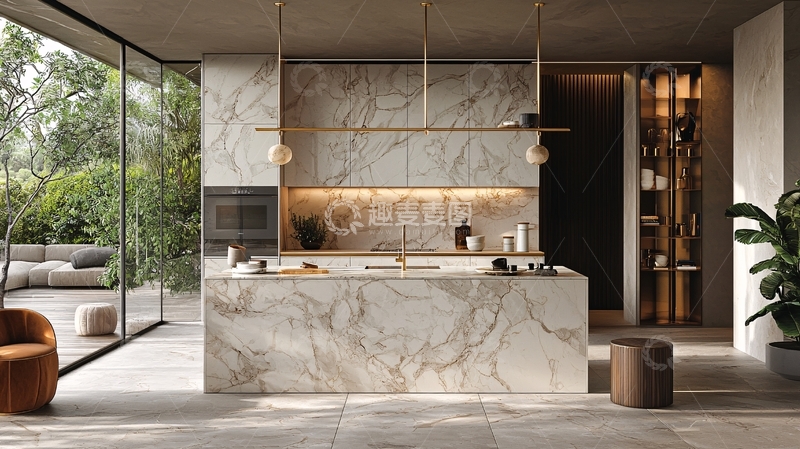 高清大图下载【趣麦麦图】极简现代化大理石厨房