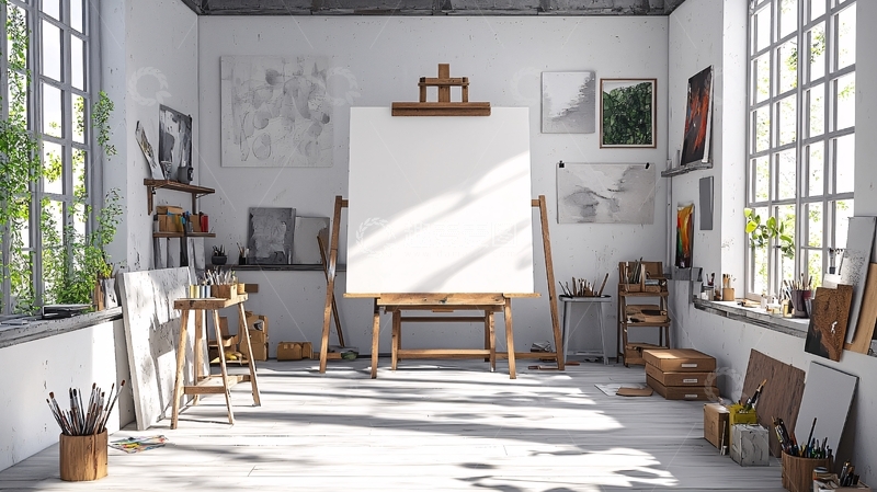 高清大图下载【趣麦麦图】-明亮舒适的艺术家工作室