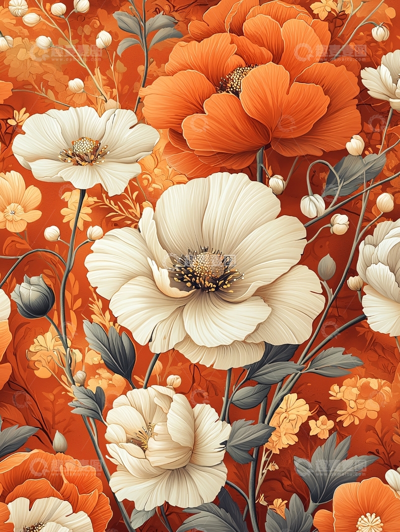 高清大图下载【趣麦麦图】橙白花卉