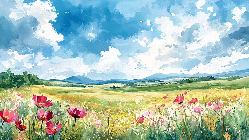 高清大图下载【趣麦麦图】水彩田园风光