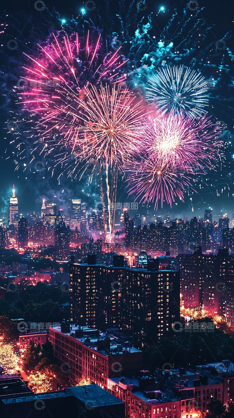 高清大图下载【趣麦麦图】绚丽多彩的城市烟火