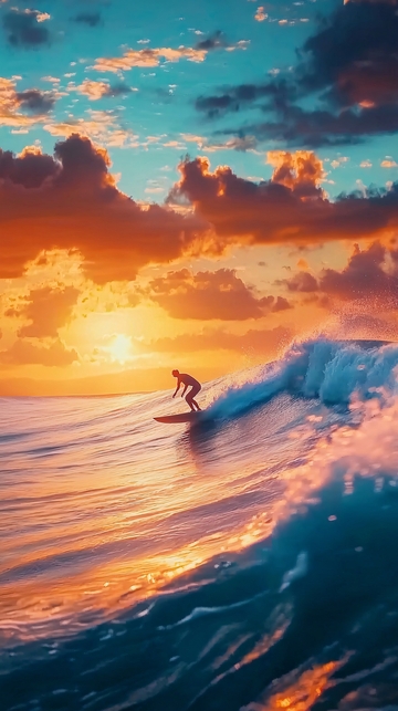 日落冲浪者剪影