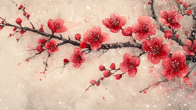 高清大图下载【趣麦麦图】红梅水墨画