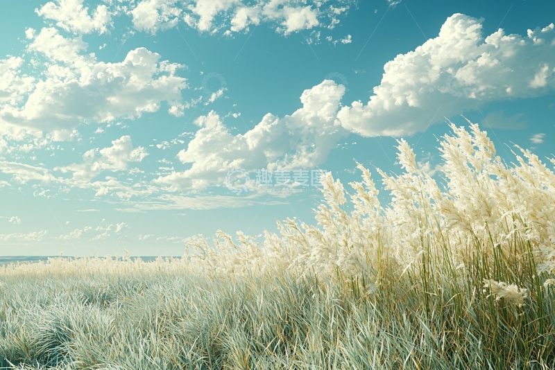 高清大图下载【趣麦麦图】天空与芦苇荡的景象