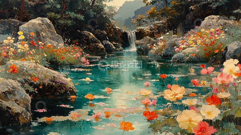 高清大图下载【趣麦麦图】溪流花海
