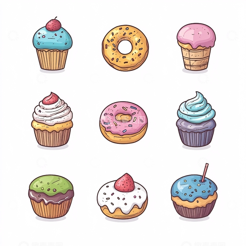 高清大图下载【趣麦麦图】手绘卡通甜点