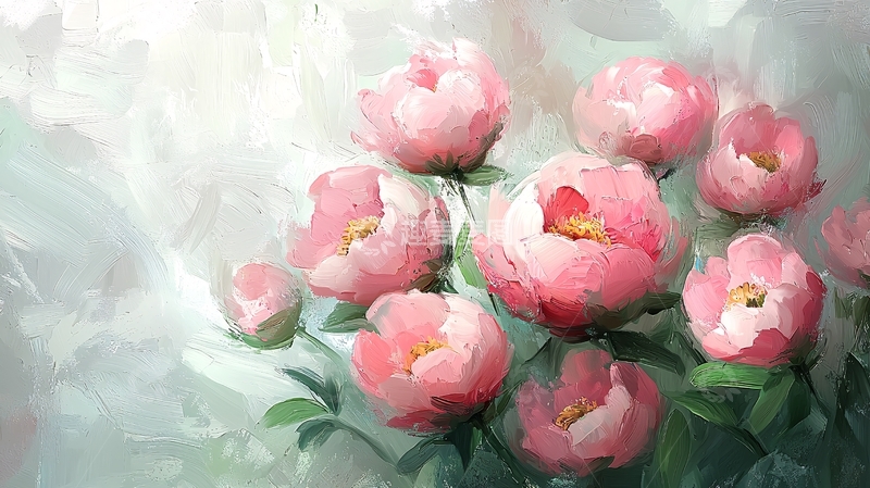 高清大图下载【趣麦麦图】粉色牡丹油画