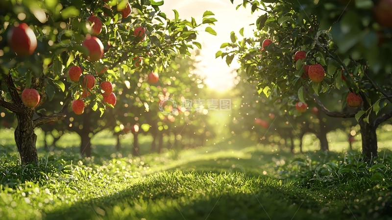 高清大图下载【趣麦麦图】阳光洒在苹果树林