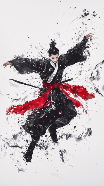 水墨古风侠客飞跃