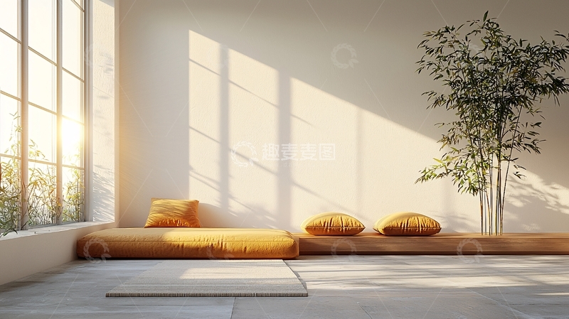 高清大图下载【趣麦麦图】极简日式客厅阳光洒进