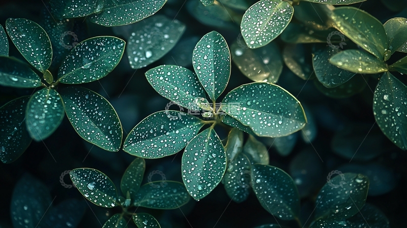 高清大图下载【趣麦麦图】翠绿叶片上的水滴