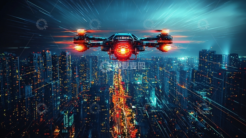 高清大图下载【趣麦麦图】未来城市无人机