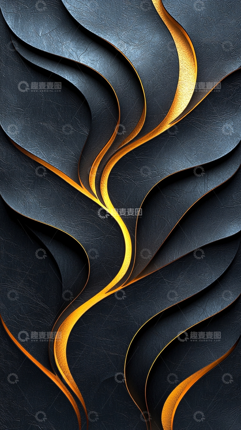 高清大图下载【趣麦麦图】黑色金色流体波浪