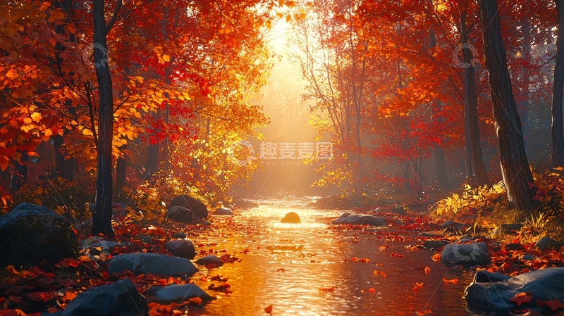 高清大图下载【趣麦麦图】秋日森林小溪