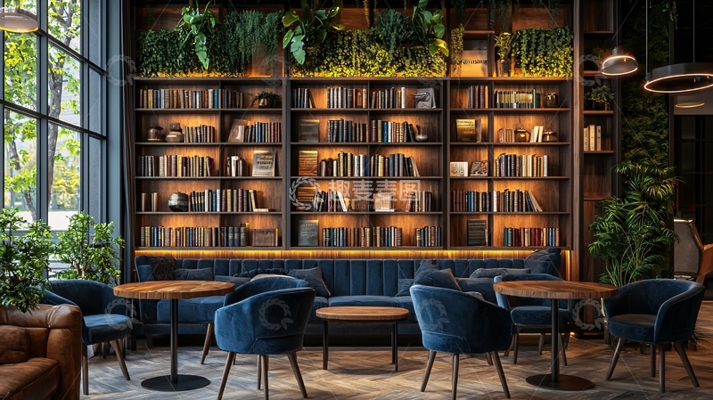 高清大图下载【趣麦麦图】书架咖啡厅