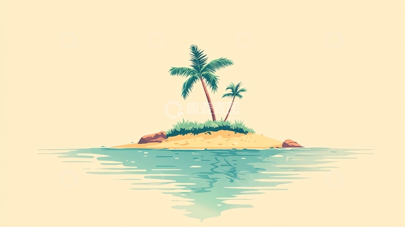 高清大图下载【趣麦麦图】孤岛上的两棵棕榈树