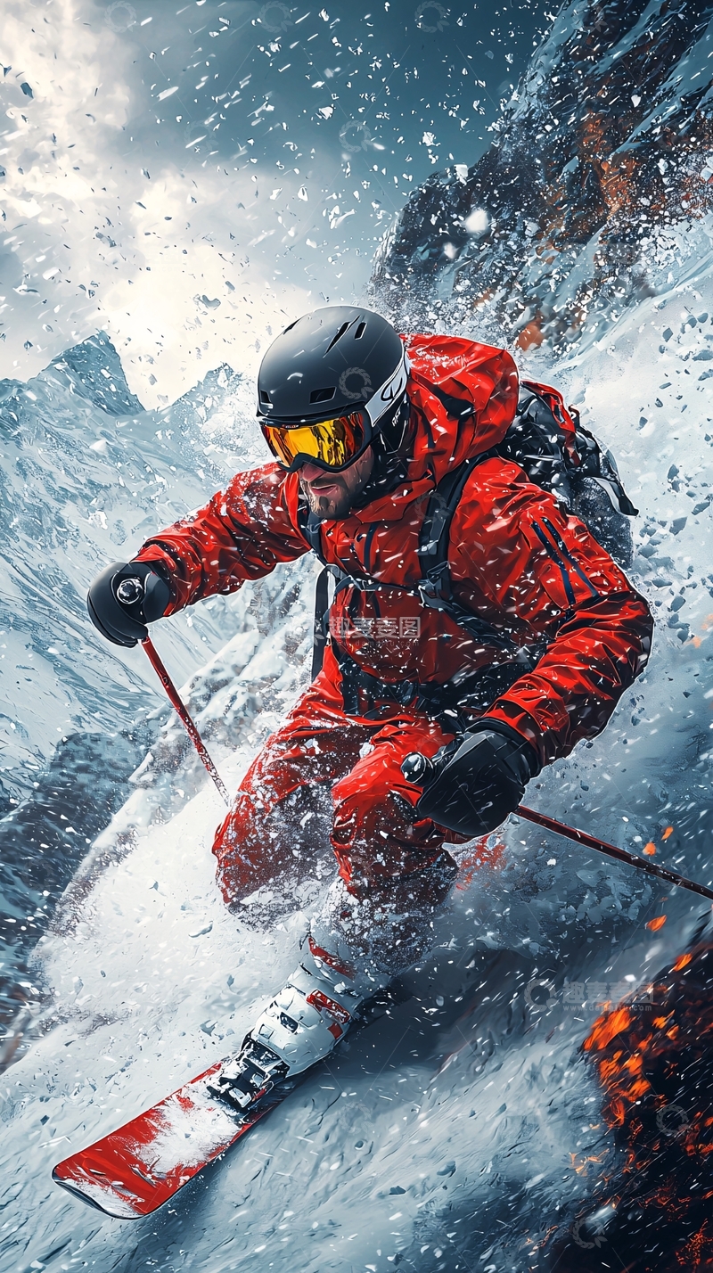 高清大图下载【趣麦麦图】雪山滑雪运动员