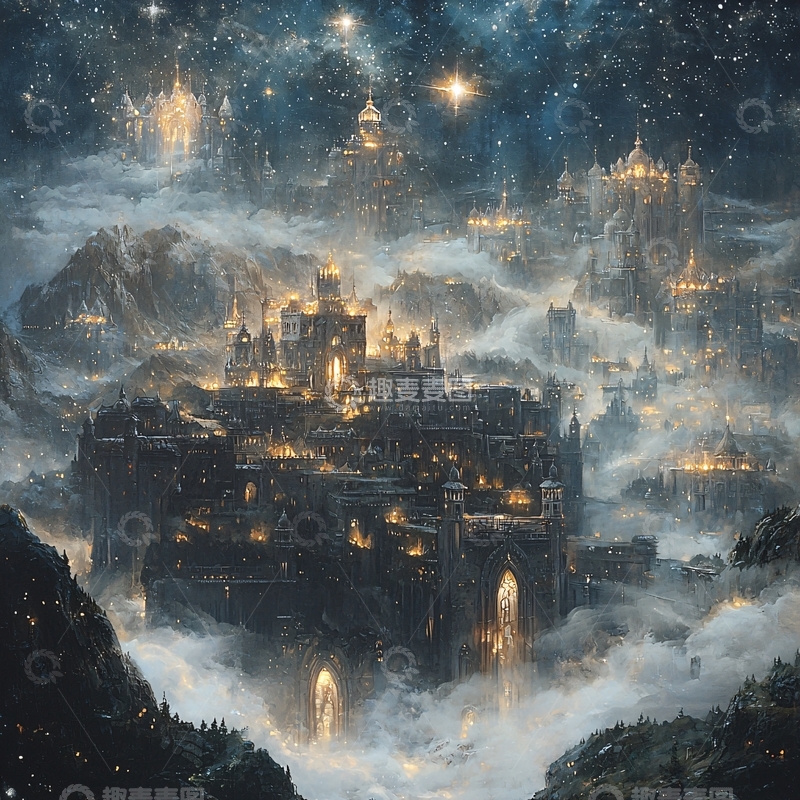 高清大图下载【趣麦麦图】云海之上的梦幻之城