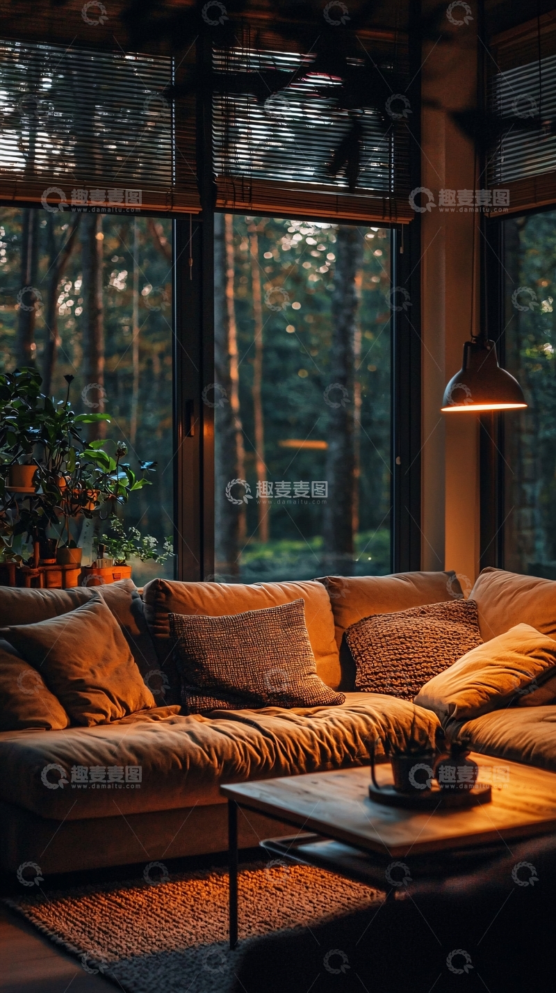 高清大图下载【趣麦麦图】温暖舒适的森林系客厅