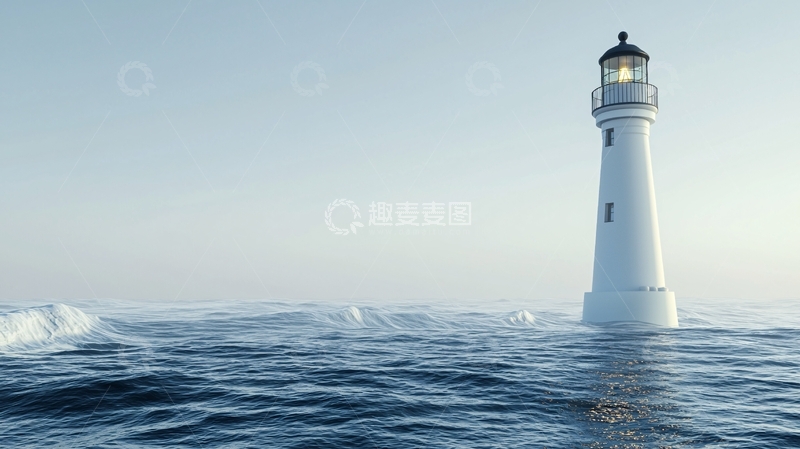 高清大图下载【趣麦麦图】灯塔在海浪中指引方向