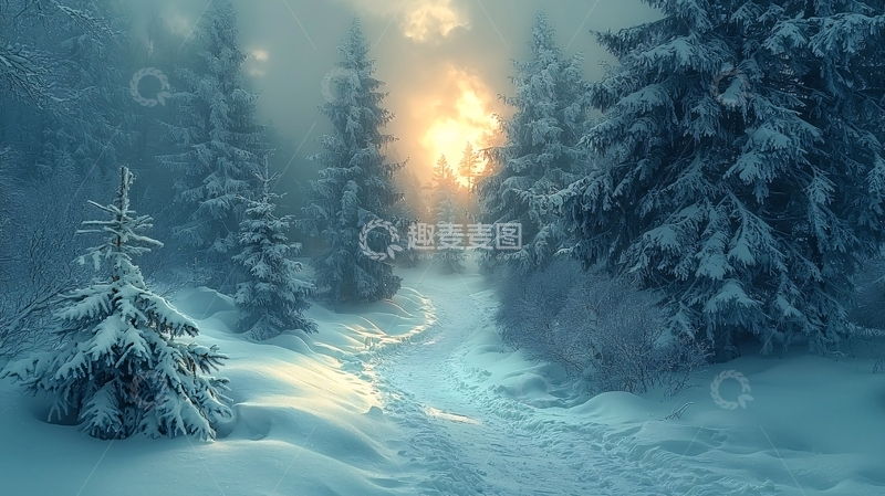 高清大图下载【趣麦麦图】雾凇森林小路