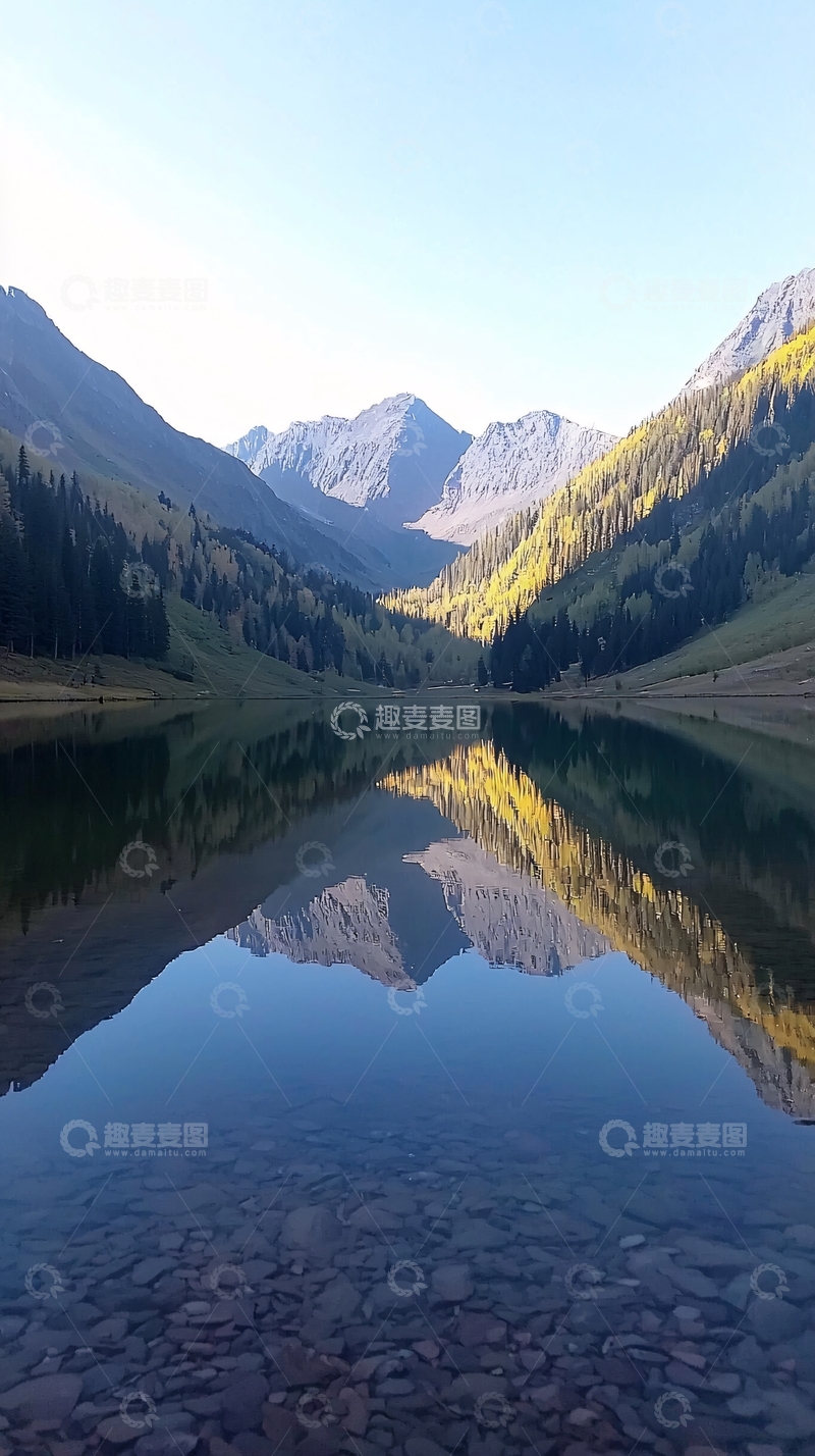 高清大图下载【趣麦麦图】山峦倒影清澈湖泊