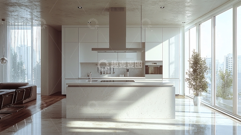 高清大图下载【趣麦麦图】现代简约白色厨房