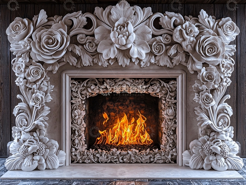 高清大图下载【趣麦麦图】雕花壁炉