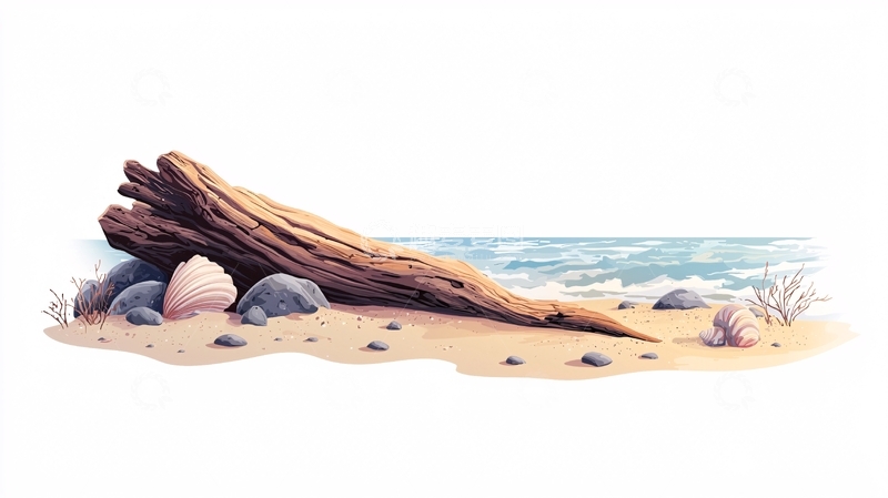 高清大图下载【趣麦麦图】海滩上的朽木
