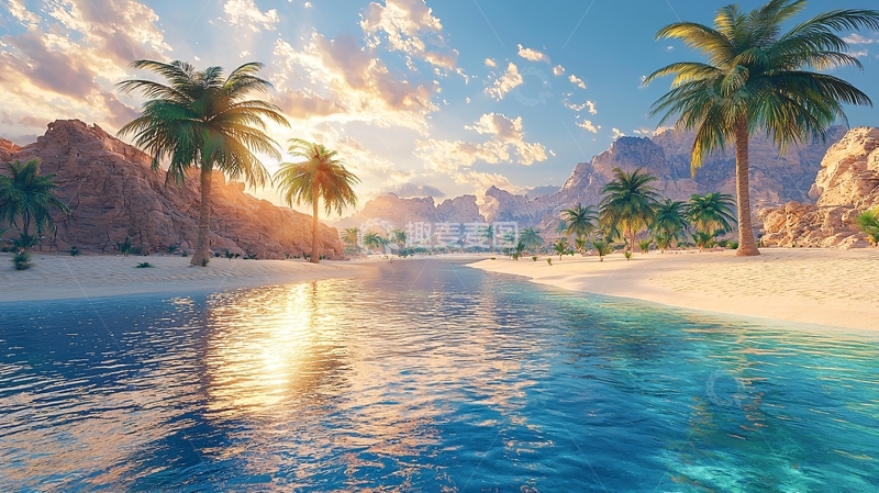 高清大图下载【趣麦麦图】日落海滩棕榈树