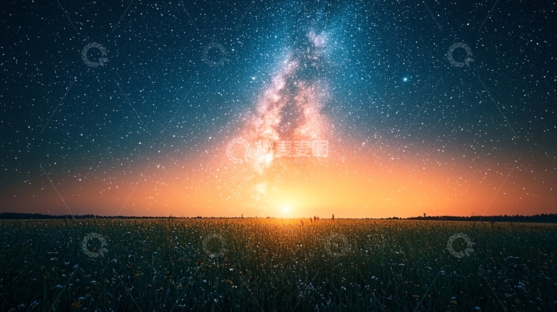 高清大图下载【趣麦麦图】星空下的麦田日落