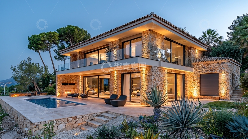 高清大图下载【趣麦麦图】现代风格别墅夜景