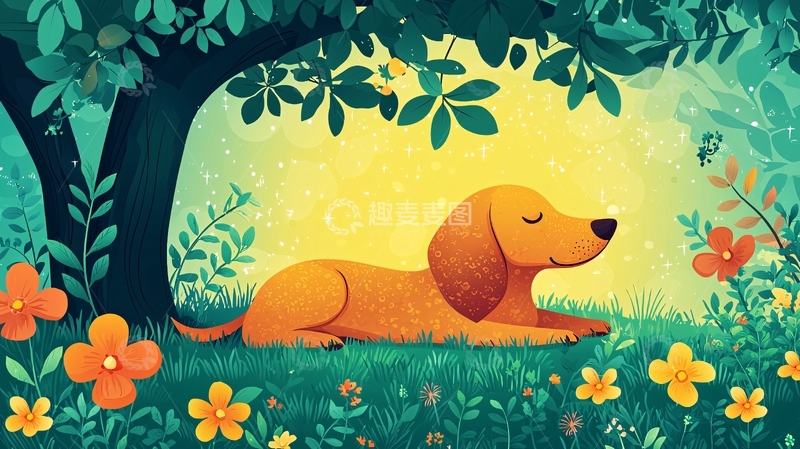 高清大图下载【趣麦麦图】树荫下休息的小狗