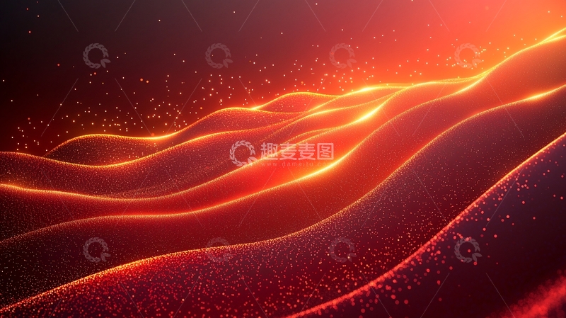 高清大图下载【趣麦麦图】流动的红色粒子波浪