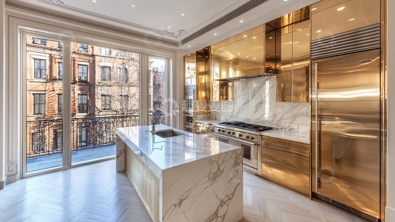 高清大图下载【趣麦麦图】现代奢华金色厨房