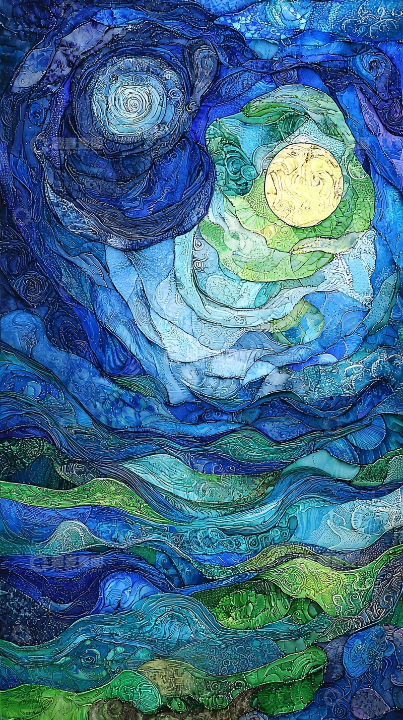 高清大图下载【趣麦麦图】蓝色系夜晚星空月亮