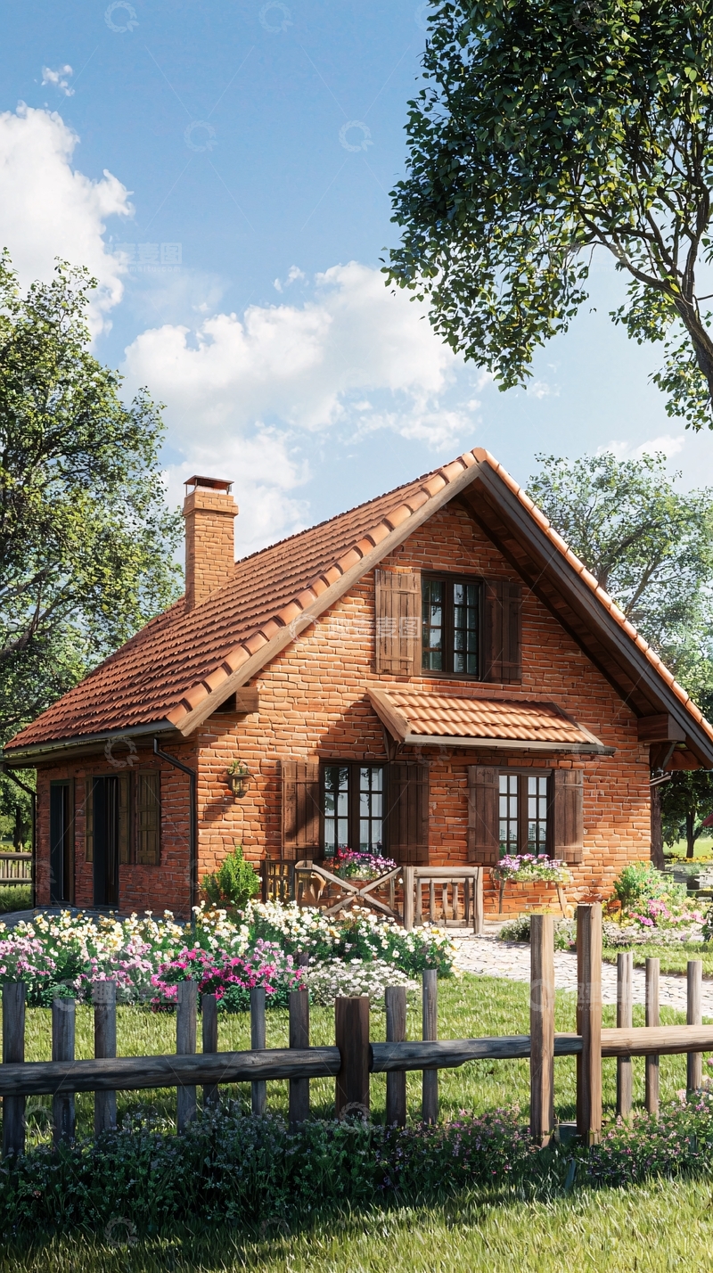 高清大图下载【趣麦麦图】红砖小屋乡村田园风光