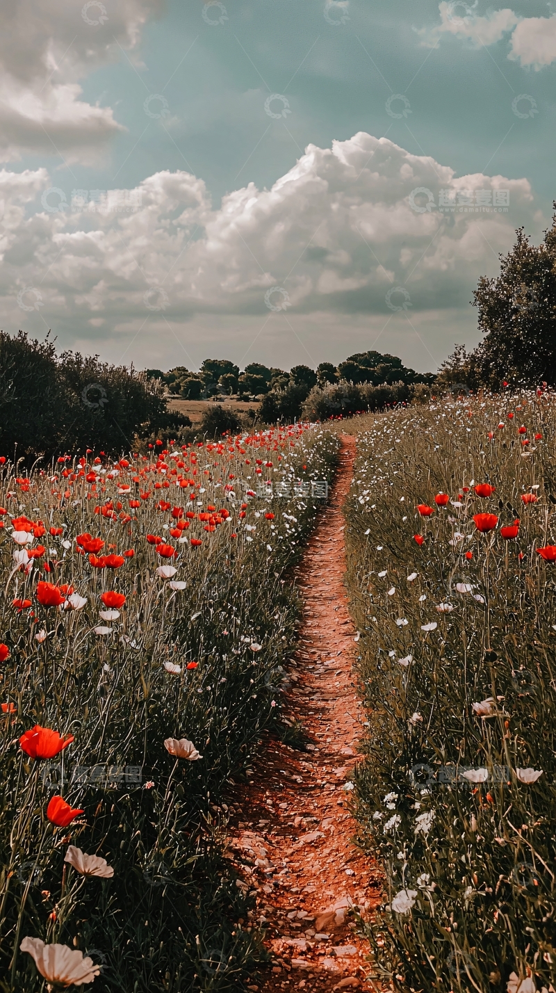 高清大图下载【趣麦麦图】乡间小路花海盛开