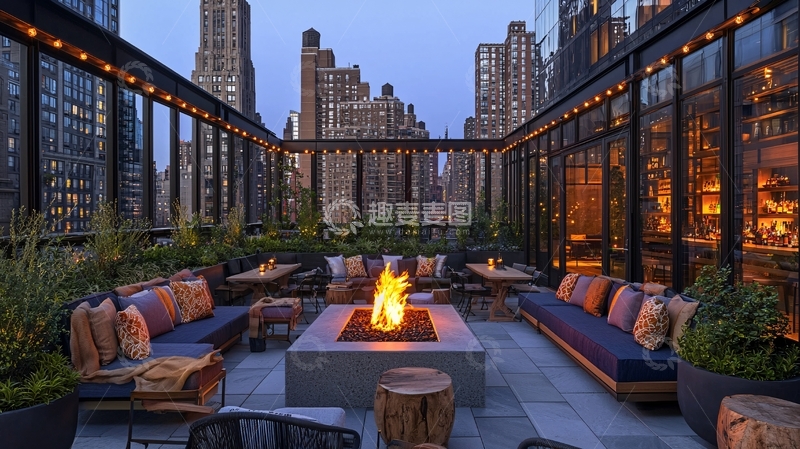 高清大图下载【趣麦麦图】纽约城市夜景屋顶酒吧