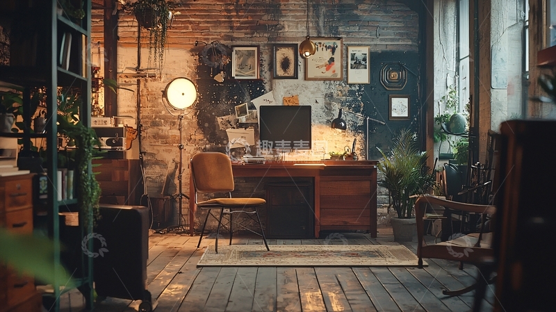 高清大图下载【趣麦麦图】复古工业风书房3