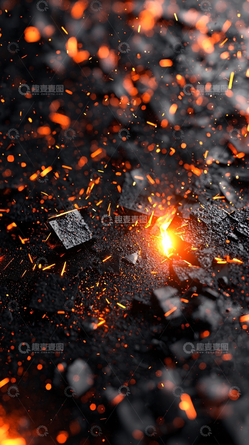 高清大图下载【趣麦麦图】燃烧的煤炭与火花
