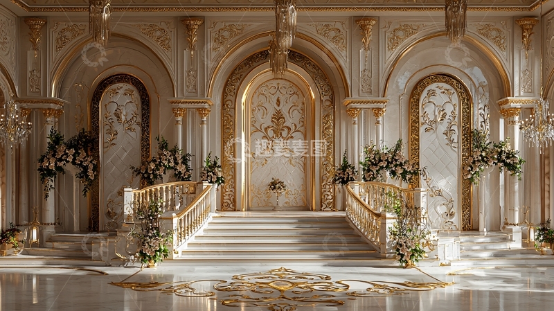 高清大图下载【趣麦麦图】华丽金色楼梯大厅