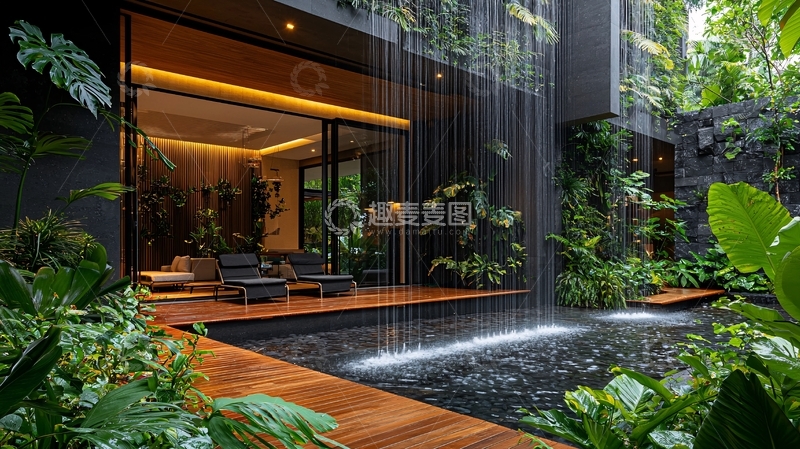 高清大图下载【趣麦麦图】现代庭院雨帘设计