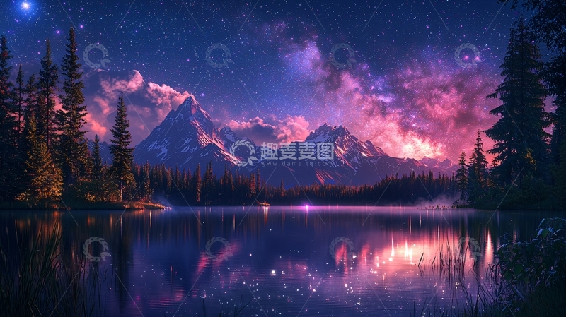 高清大图下载【趣麦麦图】星空下的雪山湖泊19