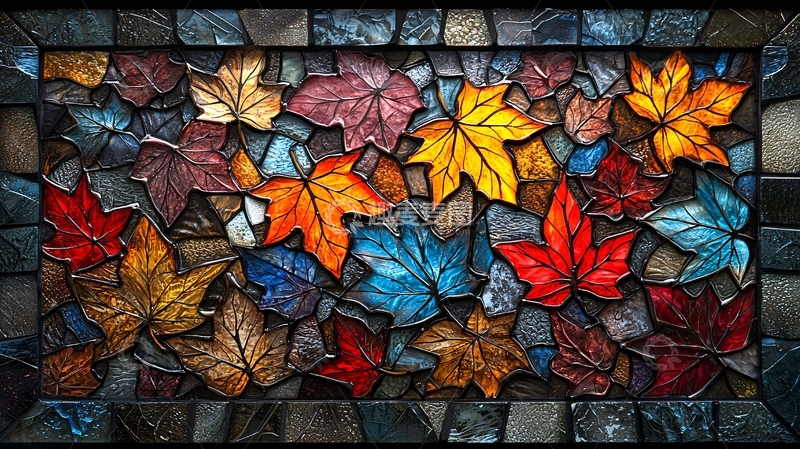 高清大图下载【趣麦麦图】彩色枫叶马赛克拼贴画