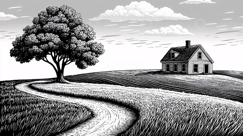 高清大图下载【趣麦麦图】黑白乡村风景