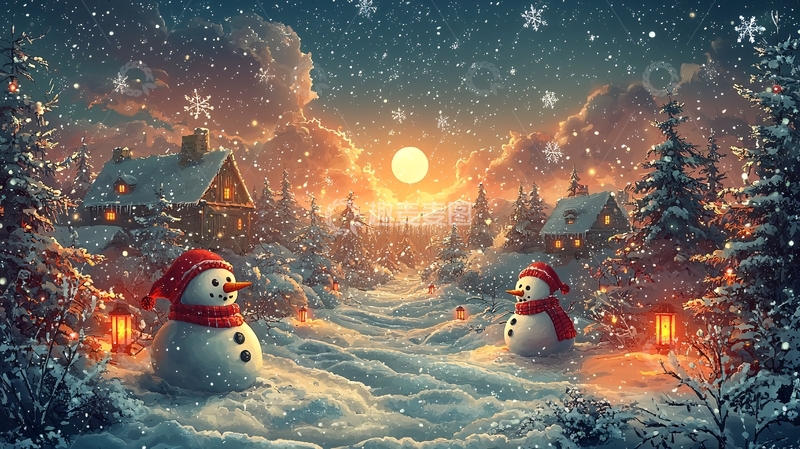 高清大图下载【趣麦麦图】冬日雪景村庄